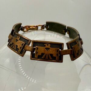 Artisan Copper Southwestern Style Thunderbird Panel Link Bracelet 20.8g